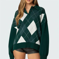 Argyle Button-up Knit Sweater