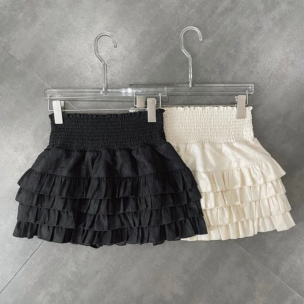 Ruffle Pleated Elastic Mini Skirt