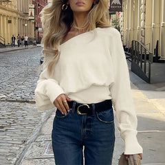 White Ribbed Off-shoulder Top