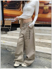 Multi Button Flap Pocket Cargo Pants