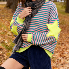 Star Appliques Striped Sweatshirt
