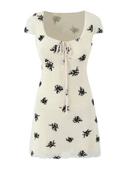 White Flower Embroidered Mesh Mini Dress