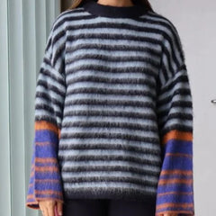 Stripe Pattern Long Sleeve Knitwear Pullover