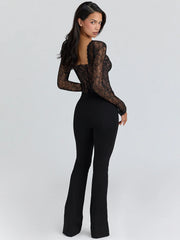 Black Lace Long Sleeve Corset Bodysuit