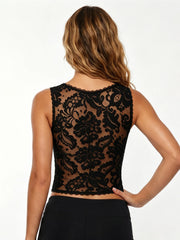 Lace  Keyhole Neck Cut Out Tank Top