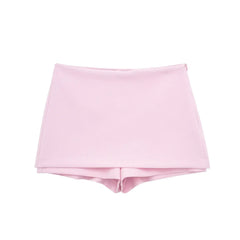 Solid Halter Collar Vest And Back Pocket Shorts Set