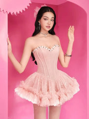 Strapless Flower Design A-line Mini Dress