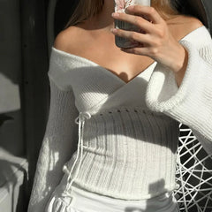 Long Sleeve Knitted Wrap Tie Up Multi Way Top