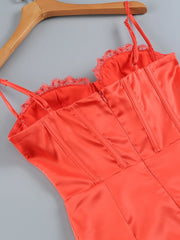 Spaghetti Strap Bustier Ruffes Tiered Hem Midi Dress