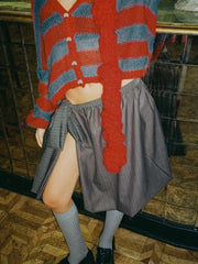 Red Stripe Knit Cardigan With Scarf