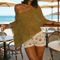 Ruffle Layered Sheer Poncho Cover-up Top