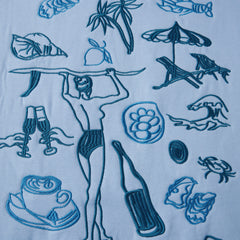 Blue Beach Graphic Embroidered Hooded Sweatshirt