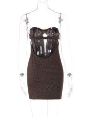Brown Sequin Cut-Out Strapless Mini Dress