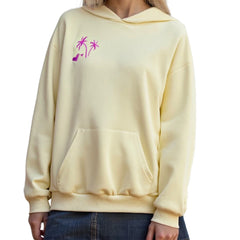 Light yellow hoodie with a pink palm tree design 