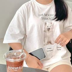 Dog and Letter Print Funny Cotton Tees