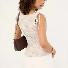 Gingham Tie Shoulder Ruched Tank Top
