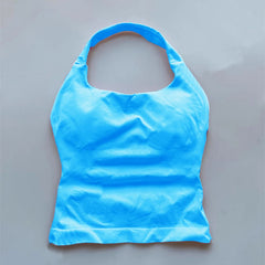 Blue tank top on a light gray background