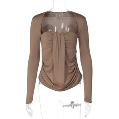 Draped Square Neck Long Sleeve Top