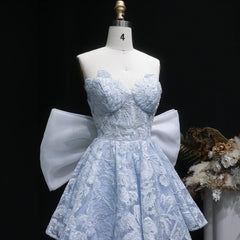 Bow Long Train Strapless Embroidered Mini Dress