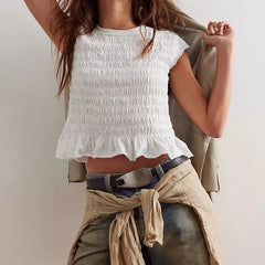 Smocked Ruffle Hem Short Sleeve Top