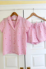 Striped Heart Short Sleeve Top And Shorts Sleepwear Set