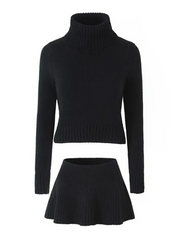 Knitted High Neck Long Sleeve Top And Mini Skirt Set - Free From Label