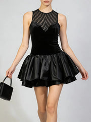 Black Sheer Sequin O-Neck Sleeveless Mini Dress