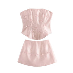 Pink Heart Bow Tube Corset Top and Mini Skirt Set
