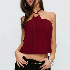 Metal Ring Halter Neck Crop Top