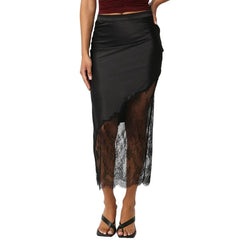 Satin Half Slip Lace Patchwork Long Skirt