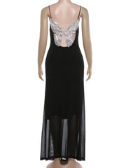 Black Butterfly Decoration Mesh Midi Dress