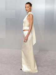 Satin Solid Halter Top And Maxi Skirt Set