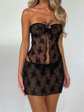 Lace Strapless Tie-Up Top and Mini Skirt Set
