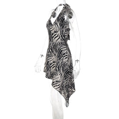 Animal Print Halter Asymmetrical Short Dress