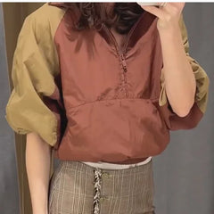 Color Block Collared Zip Up Jacket