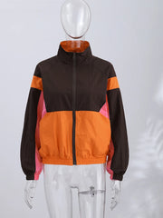 Color Block Collared Zip Up Jacket