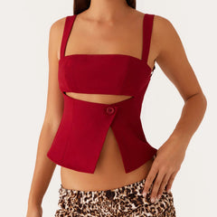 Crop Buttoned Strap Top