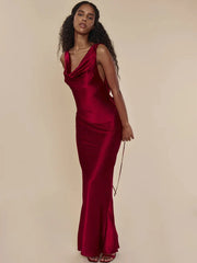 Satin Backless Tie Up Maxi Dress - Free From Label