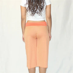 Striped Fold Over Wide Leg Capri Pants