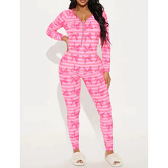 Long Sleeve Striped Heart Print Jumpsuit