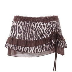 Printed Lace Trim Low Rise Tiered Miro Mini Skirt