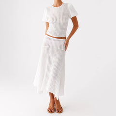 White ribbed knit two-piece set 