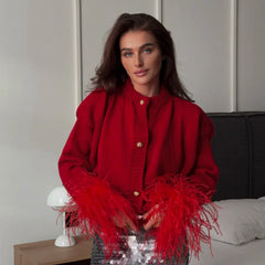 Red Feather Buttoned Cardigan