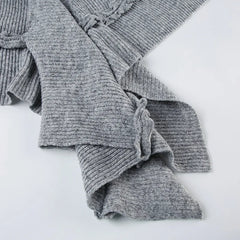 Grey Irregular Knitted Midi Skirt