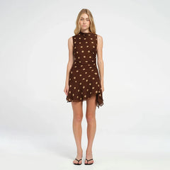 Brown Polka Dot Mini Dress