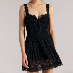 Lace Trim Smocked Tunic Mini Dress