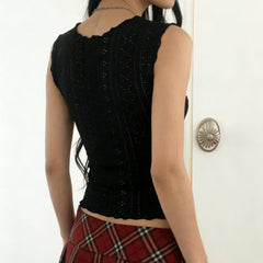 Black Knit Bow Trim Crop Top