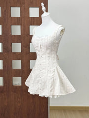 White Floral Printed Back Lace Up A-line Mini Dress