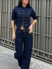 Stand Collar Denim Button Jacket