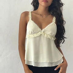 Frill Strap Chiffon Bow Crop Top